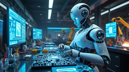 Futuristic Robot Technician in a High-Tech Lab Generate AI