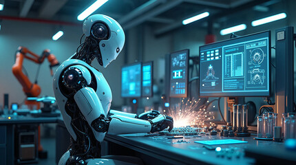 Futuristic Robot Technician in a High-Tech Lab Generate AI