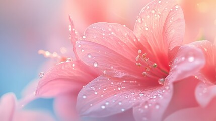 Fototapeta premium Beautiful closeup view of a pink flower with water droplets