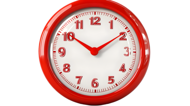 Isolated Illustration of Red Clock With White Face On Transparent BG - Powered by Adobe