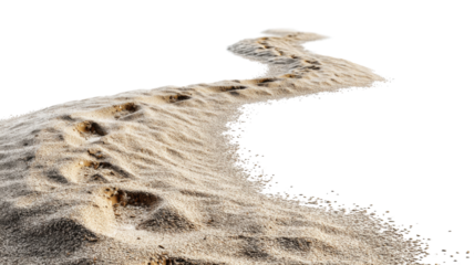 Footprints winding through sand dune on transparent background