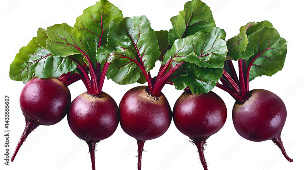 Poster isolated image of fresh red beets with green leaves on transparent background