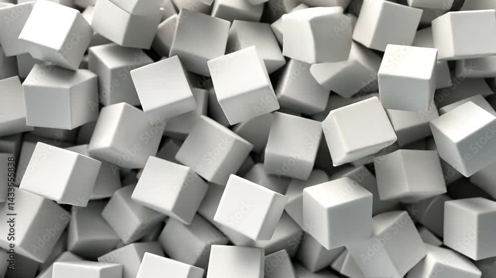 Poster minimalism in geometric design close up of white cubes arranged in abstract pattern, showcasing text