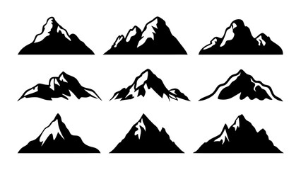 set of mountain silhouette vector on tranparent background