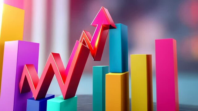 Vibrant Bar Graph with Ascending Arrow Illustrating Business Growth and Financial Success