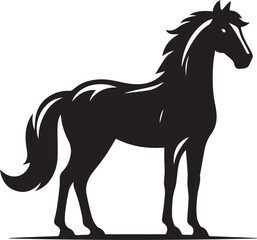 Obraz premium Standing Horse Silhouette Vector Set – Black and White Equine Illustrations for Logos, Prints & Designs