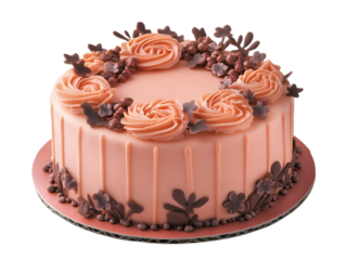 Isolated Photo of a Delicious Pink Cake with Floral Decorations