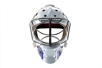 Fototapeta premium Realistic ice hockey goalie mask showing wear and scratches, isolated on a white background