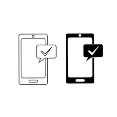 Smartphone with Checkmark Message Icon - Outline and Solid Style
