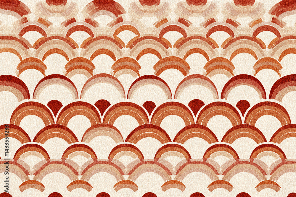 Aufkleber Abstract seamless pattern of overlapping orange and beige arches on textured background, creating a wave-like effect, suggestive of water or scales, suitable for various design applications