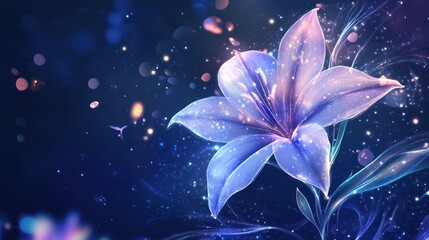 Glowing Lily Flower, Dark Background, Fantasy Art, Website Header
