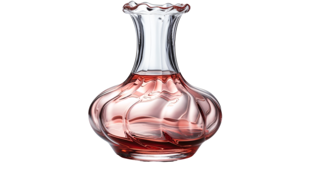 Glass vase with pink liquid swirls, modern home decor still life