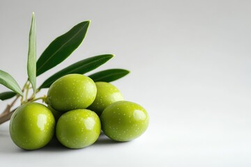 Obraz premium Green olive on white background. AI generated illustration.