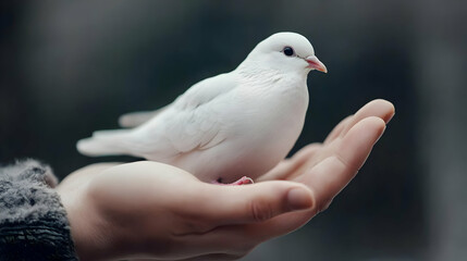 Gentle White Bird Resting In Human Hand