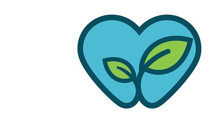 Obraz premium Teal Heart Symbol with Fresh Green Sprouts: Representing Nurturing Environmental Care, Conservation Efforts, and Sustainable Growth on a Clean White Canvas