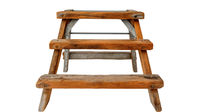 Rustic wooden step ladder, vintage farmhouse decor design element