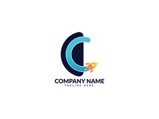 Fototapeta premium Letter c logo with rocket design template, Swoosh logo and colorful design, Letter C logo and rocket design combination, swoosh logos.