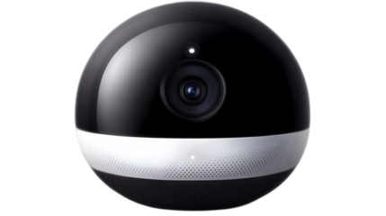 Isolated Photo of Spherical Black and Silver Camera on Transparent Background