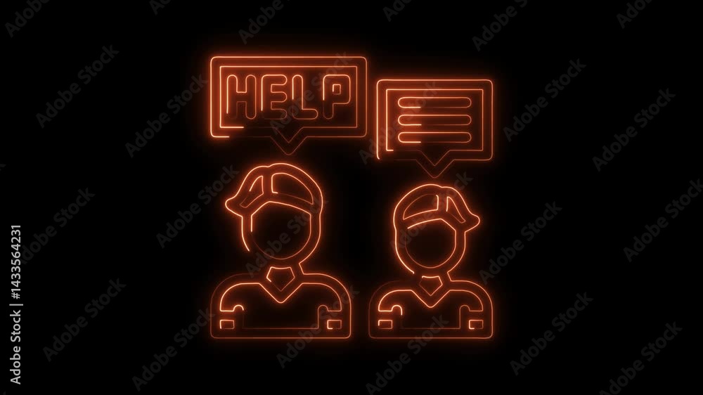 Poster neon customer support and assistance concept animation with chat bubbles illustrating communication 