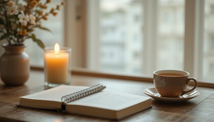 Cozy Autumn Scene: Tea, Candlelight, and Journal