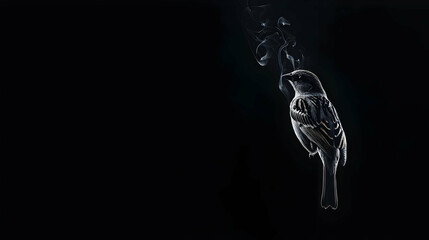 Sparrow Silhouette Against Dark Background