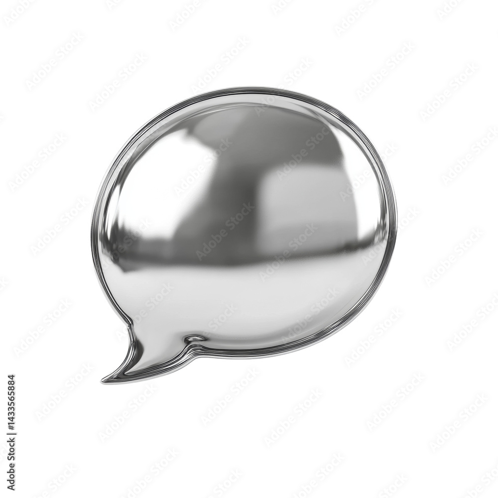 Poster Reflective Silver Speech Bubble on Clean Background for Design Integration Communication