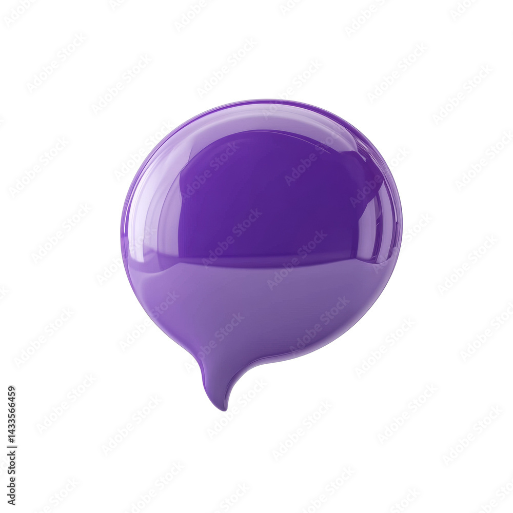 Poster Glossy violet speech bubble rendering, ethereal communication icon isolated on a clean, transparent field