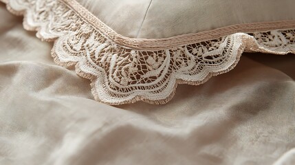 Obraz premium Beige Lace Pillow Detail Closeup.