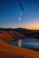 Fototapeta premium arafed view of a lake in the desert with a star in the sky
