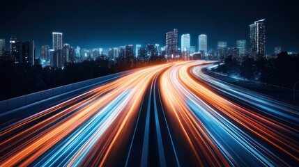 Fototapeta premium Night Highway Speed, Cityscape, Traffic