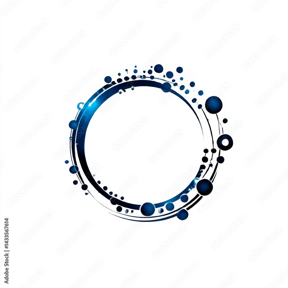 Fototapete abstract circular frame with blue spheres and lines on white background - modern design element