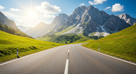 Naklejka premium Road with mountains ahead