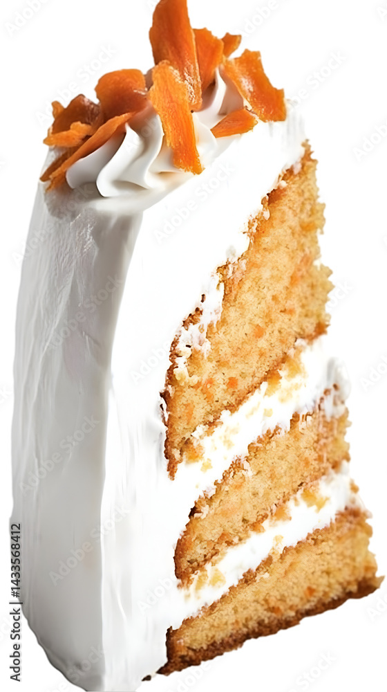Poster Isolated Slice Of Carrot Cake With Creamy Frosting In Transparent Background