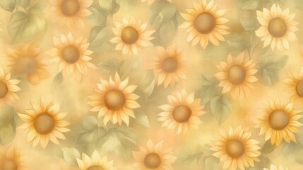 Pale yellow sunflowers, leaves, soft background.