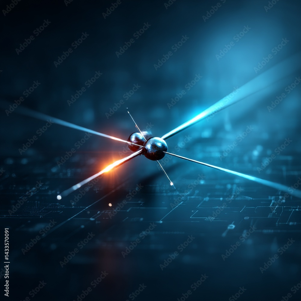 Leinwandbilder data transmission: futuristic neural network concept with interconnected nodes and glowing light bea