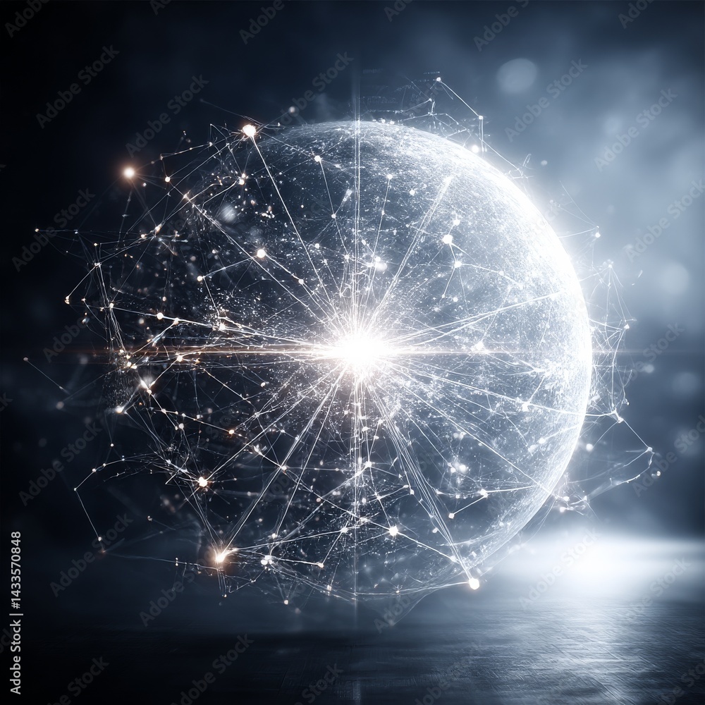 Poster Global Connection: A Network of Light and Data Encircling the World, Illuminating the Future of Communication