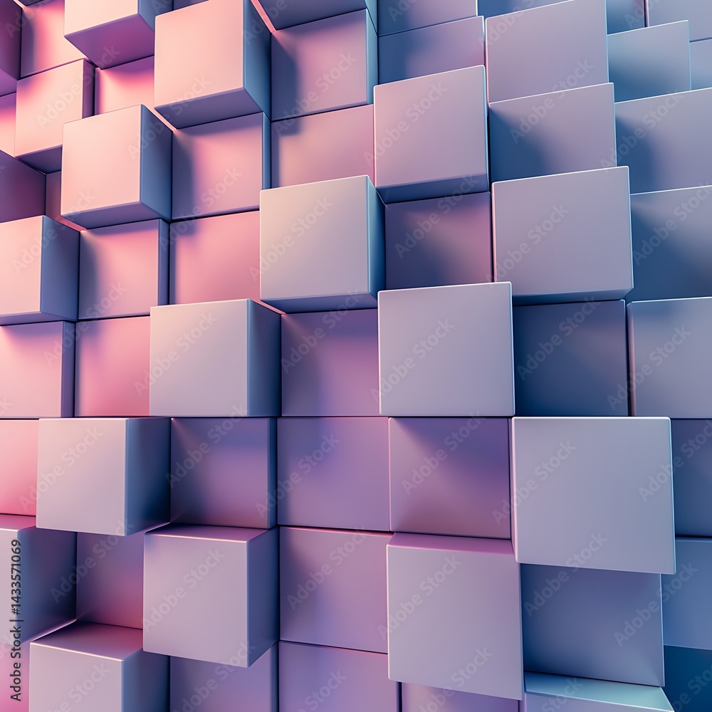 Poster abstract background formed by a wall of 3d cubes protruding at various depths, illuminated by soft p
