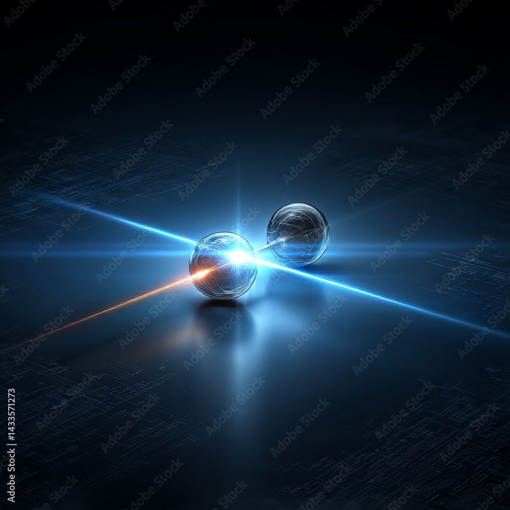 Poster Interconnected Orbs: A Futuristic Scene of Energy Transfer and Technological Interface on a Textured Surface