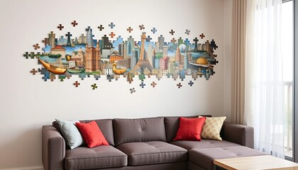 Cityscape Puzzle Art on Wall