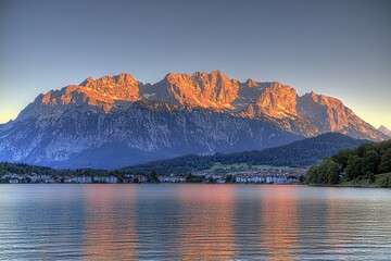 Majestic mountain range, tranquil lake