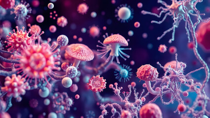 Abstract Human Microbiome A Microscopic World of Bacteria and Fungi