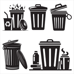 Trash can vector silhouette set