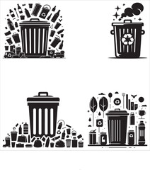 Trash can vector silhouette set