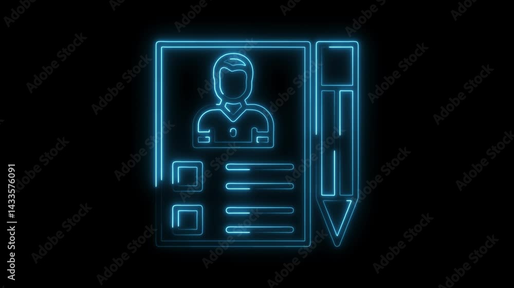 Poster neon style animated user profile edit icon on black background