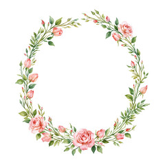 Fototapeta premium Vintage Rose Frame Wreath Isolated Hand Drawn Watercolor Painting Illustration with Floral Decoration