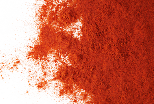 Pile of red paprika powder frame, isolated on white	