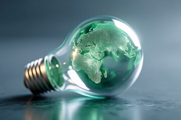 World Map Inside Lightbulb Showcasing Green Energy and Environmental Solutions