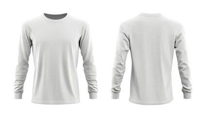 White Long Sleeve T-Shirt Front and Back View Isolated - Casual and Stylish Apparel Mockup for Men and Women