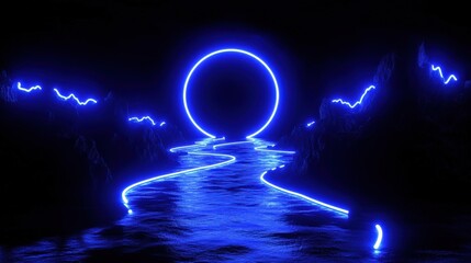 Neon Blue Portal Through a Winding River