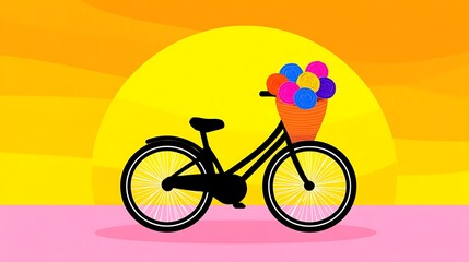 Fototapeta premium Colorful bicycle with flower basket at sunset